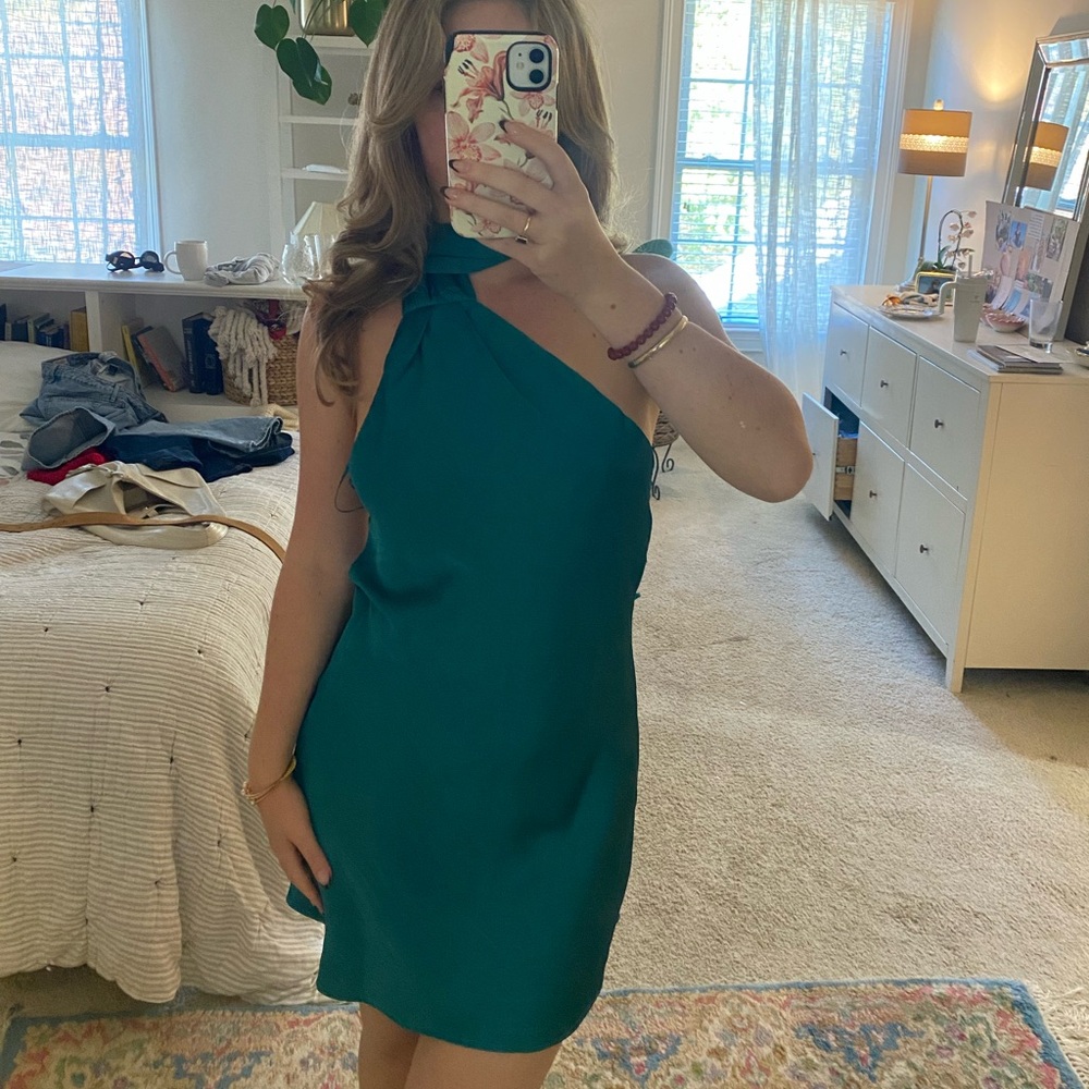 American Threads Teal One-Shoulder Dress